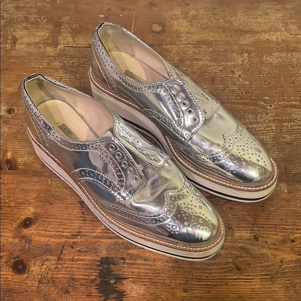 Zara Silver Brogue Shoes Womens